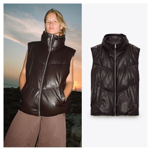 Zara Jackets & Blazers - ZARA Oversize Faux Leather Padded Vest Item Size XS-S (Fits S/M)​​